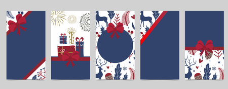 Cute christmas background for social media with tree,holly,ribbonのイラスト素材