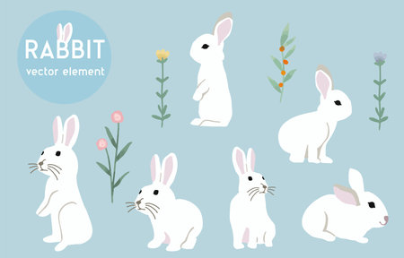 cute white rabbit character object with flowerのイラスト素材