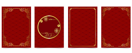 Gold red Chinese New Year card with borderのイラスト素材