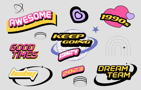 Y2k wording design object for cute postcard, sticker,bannerのイラスト素材