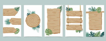 Wood frame collection of safari background set.Editable vector illustration for birthday invitation,postcard and stickerのイラスト素材