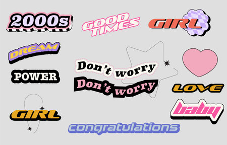 Y2k wording design object for cute postcard, sticker,bannerのイラスト素材