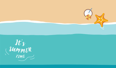 Summer background with sea and beach .Vector summer bannerのイラスト素材