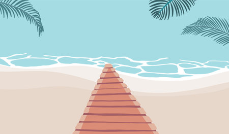 Summer background with sea and beach .Vector summer bannerのイラスト素材