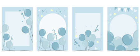 Baby shower invitation card for boy with balloon, cloud,sky, blueのイラスト素材