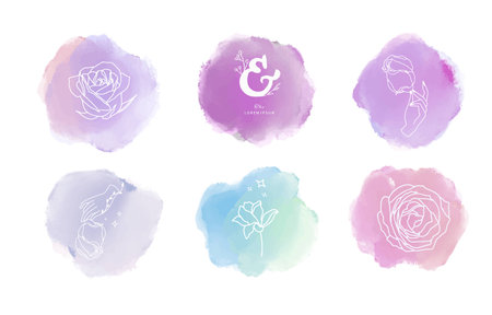 Watercolor circle brush with pink, purple, blue for banner,background invitationのイラスト素材
