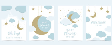 Baby shower invitation card for boy with balloon, cloud,sky, blueのイラスト素材