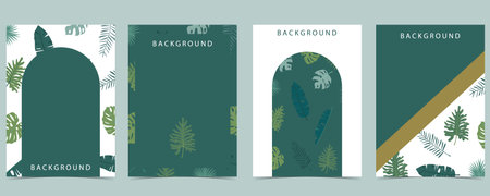 green frame collection of safari background set.Editable vector illustration for birthday invitation,postcard and stickerのイラスト素材