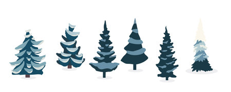winter tree object set.Editable vector illustration for postcardのイラスト素材