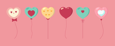 cute balloon object set with heart for valentine's day.illustration vector for postcard,icon,stickerのイラスト素材