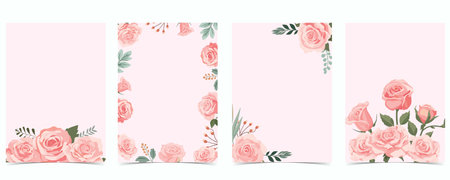 pink rose background with leaf.illustration vector for postcard,posterのイラスト素材