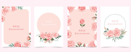 pink rose background with leaf.illustration vector for postcard,posterのイラスト素材