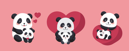 cute panda object set with heart for valentine's day.illustration vector for postcard,icon,stickerのイラスト素材