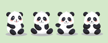 cute panda object set in sitting character.illustration vector for postcard,icon,stickerのイラスト素材