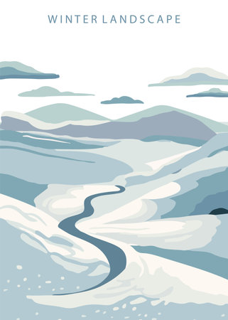 winter landscape background with mountain,tree.Editable vector illustration for postcard,a4 vertical sizeのイラスト素材