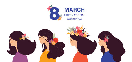 International women day with face and hair use for horizontal banner designのイラスト素材