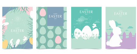 Collection of easter background set with rabbit and egg in silhouette style Editable vector illustration for A4 vertical postcardのイラスト素材