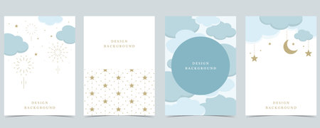 Twinkle blue baby background for vertical a4 design with cloud and starのイラスト素材