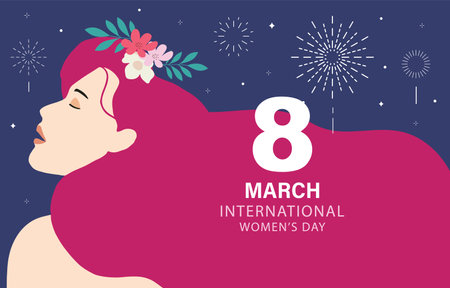 woman international day background with face and flower for horizontal size designのイラスト素材