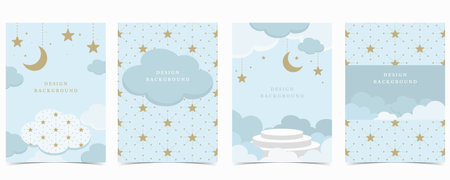Twinkle blue baby background for vertical a4 design with cloud and starのイラスト素材