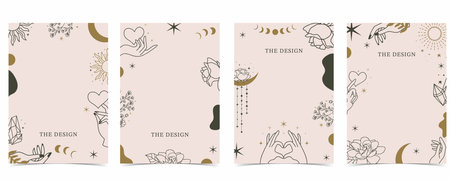boho card tarot for a4 vertical illustration design with hand and sunのイラスト素材