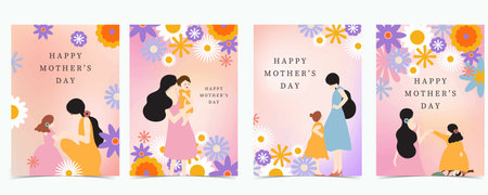Collection of motherâs day background set with flower.Editable vector illustration for vertical designのイラスト素材