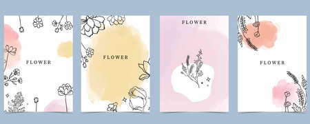 flower background with lavender,magnolia,rose.illustration vector for a4 page designのイラスト素材