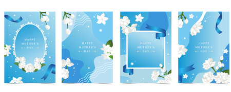 mother's day blue invitation with jasmine for a4 vertical designのイラスト素材