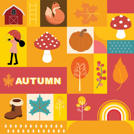 Autumn landscape background with geometric style.Editable vector illustration for postcard,a4 square sizeのイラスト素材