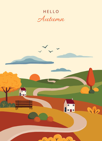 autumn background with beautiful natural scene for a4 vertical designのイラスト素材