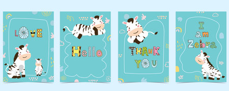 cute zebra template background for a4 vertical designのイラスト素材