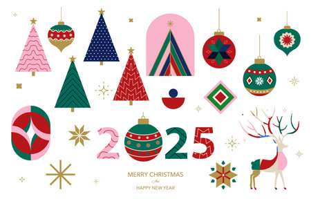 Christmas and happy new year element object designのイラスト素材