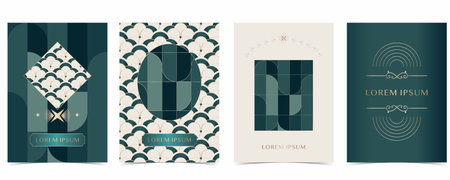 Vintage deco frame on dark green backgronud. Abstract decoration template for a4 vertical design
