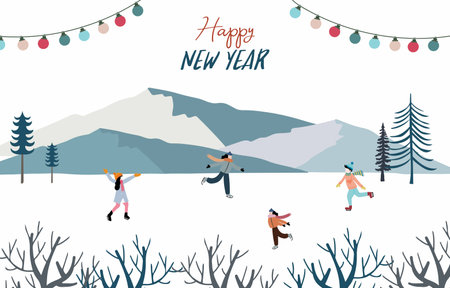 winter landscape background with mountain,tree for horizontal designのイラスト素材