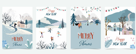 winter landscape background with mountain,tree for a4 vertical designのイラスト素材