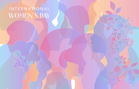 International women's day background with flower and gradient style for horizontal designのイラスト素材