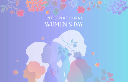 International women's day background with flower and gradient style for horizontal designのイラスト素材