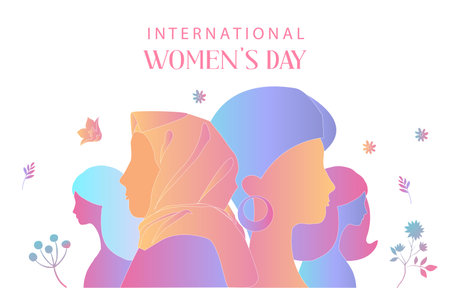 International women's day background with flower and gradient style for horizontal designのイラスト素材