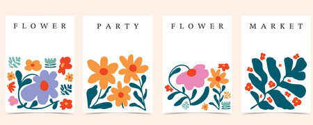 wavy groovy flower background in naive style for A4 vertical designのイラスト素材