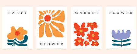 wavy groovy flower background in naive style for A4 vertical designのイラスト素材