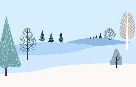 Winter blue banner with pine tree in forest for Merry Christmas and happy new year invitation cardのイラスト素材
