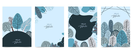 winter landscape background with bush and tree for a4 vertical designのイラスト素材