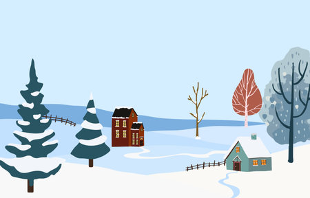 Winter blue banner with pine tree in forest for Merry Christmas and happy new year invitation cardのイラスト素材