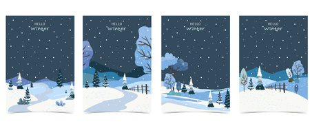 Winter night background with pine tree in forest for Merry Christmas and happy new year invitation cardのイラスト素材