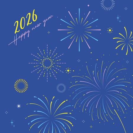 Happy new year festival with yellow firework on dark background for invitation cardのイラスト素材