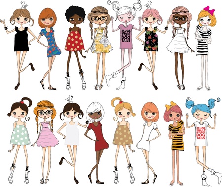 fashion sketch drawing girl setのイラスト素材