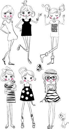 illustration cute girl collectionのイラスト素材