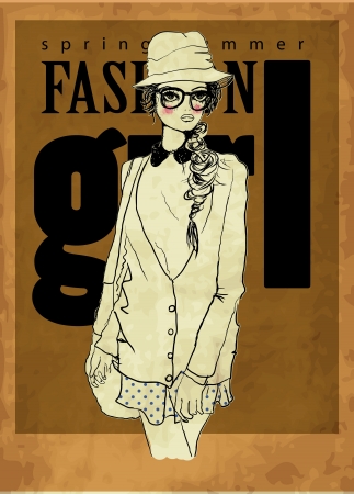 fashion girl vith sepiaのイラスト素材
