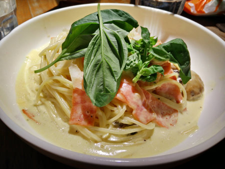 salmon pastaの写真素材