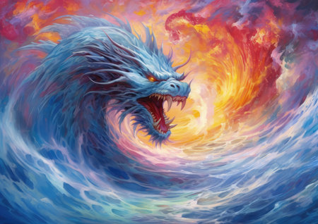 Ocean wave turning into a dragonの素材